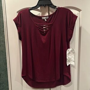 Almost Famous Burgundy Blouse with Crisscross Detail